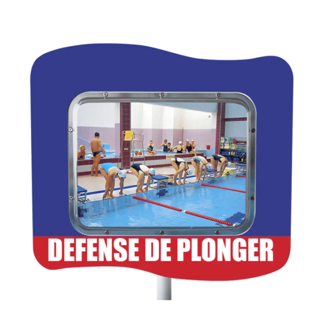 Miroir de surveillance aquatique / message "DEFENSE DE PLONGER" - 600 x 800 mm - France Collectivités