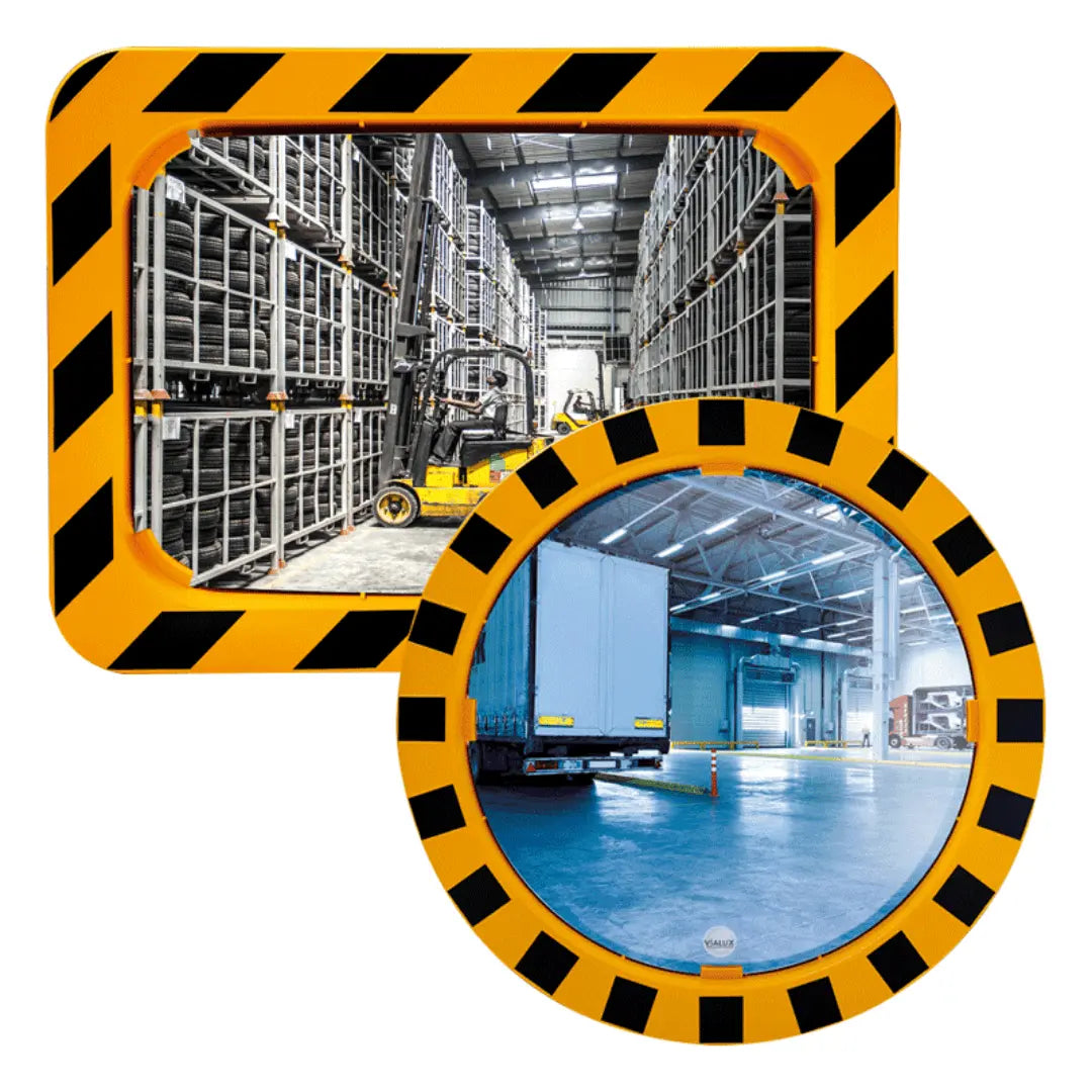Miroir de sécurité avec cadre jaune et noir - Miroir Industriel - France Collectivités