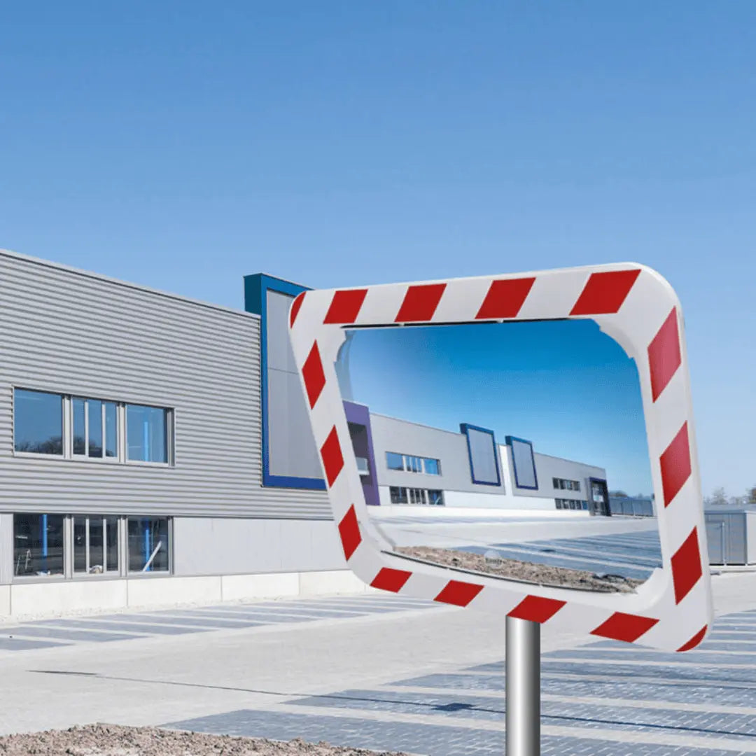 Miroir industrie de sécurité pour extérieur - Cadre rouge et blanc - France Collectivités