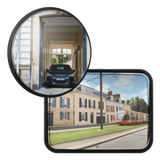 Miroir de parking antigivre et antibuée en inox à joint noir, vue produit