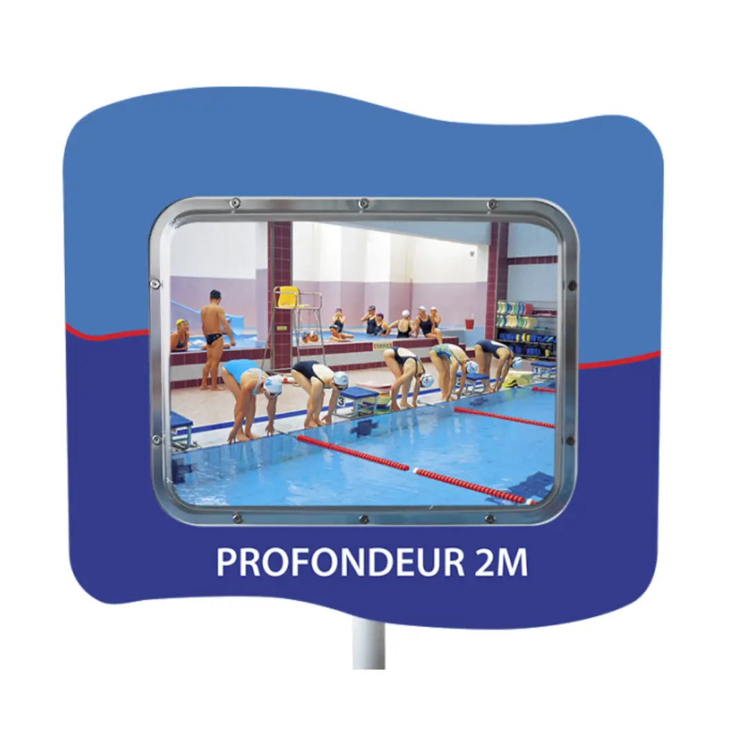 Miroir de surveillance aquatique message Profondeur 2,00 m, format 600 x 800 mm