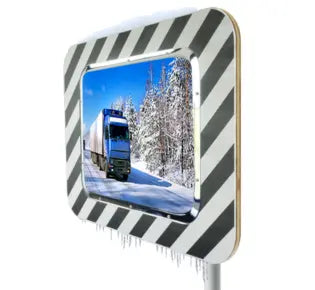 Miroir de circulation routière INOX POLI - avec dispositif ANTIGIVRE et ANTIBUÉE - Gamme Jura en bois - France Collectivités