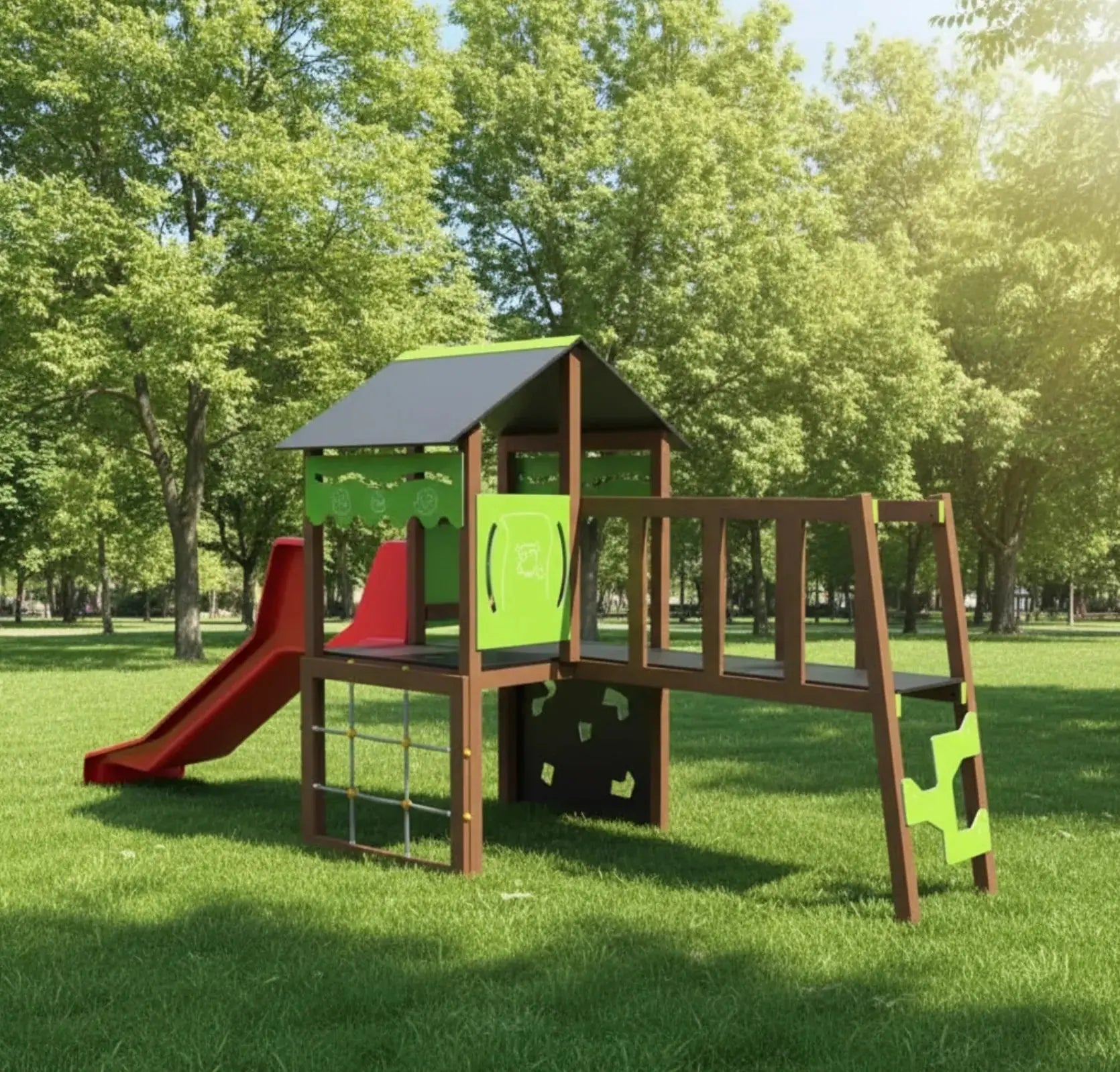 Structure de jeux pour enfants Papyrus en bois Ligne Park mise en situation