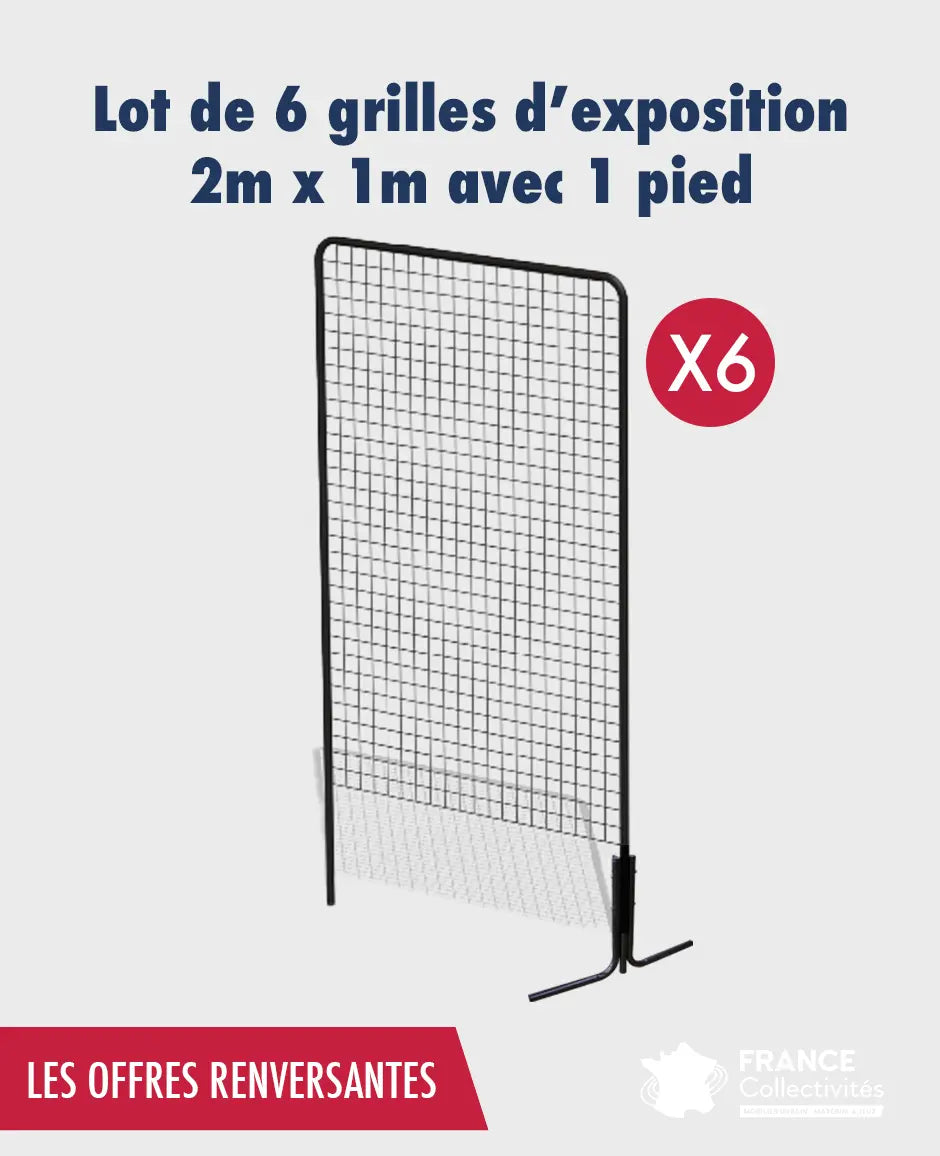 Promo lot de 6 grilles d'exposition 2m x 1m avec 1 pied france collectivités