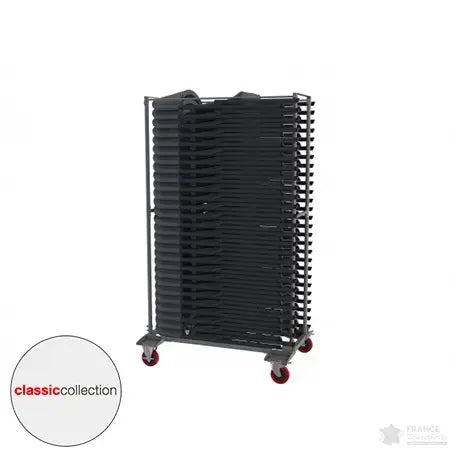 Pack chariot Norman chargé de 27 chaises pliantes plastique gris foncé, prêt à rouler – France Collectivités