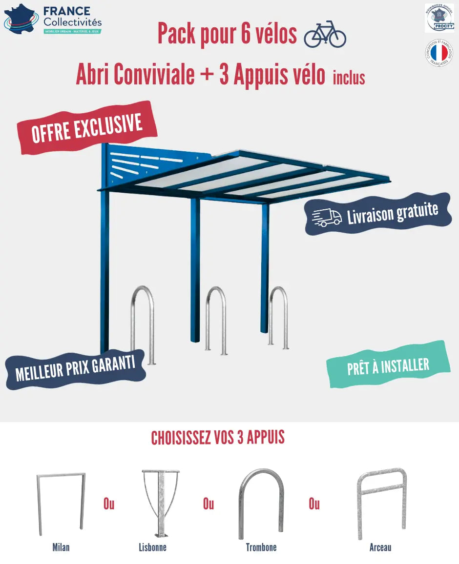 Pack abri vélos Conviviale + appuis au choix - 6 places Procity