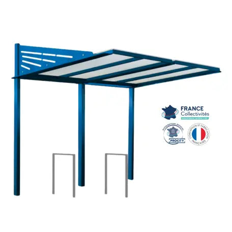 Abri vélos Conviviale bleu pour 4 vélos, en pack avec 2 appuis milan
