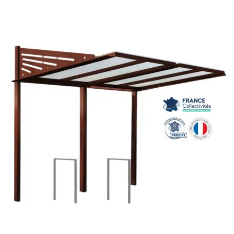 Abri vélos Conviviale corten pour 4 vélos, en pack avec 2 appuis milan