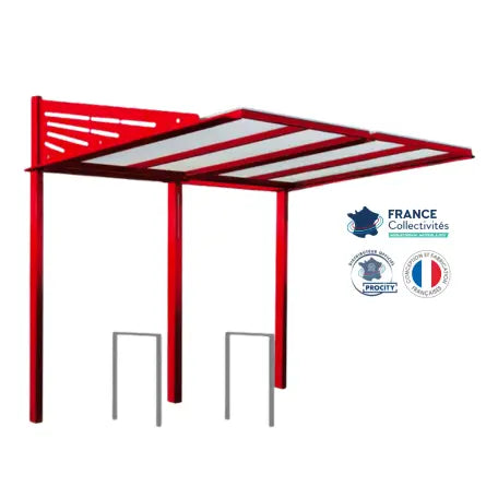 Abri vélos Conviviale rouge pour 4 vélos, en pack avec 2 appuis milan