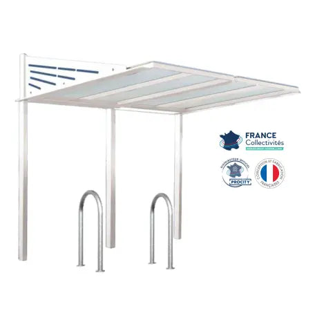 Abri vélos Conviviale blanc pour 4 vélos, en pack avec 2 appuis trombone