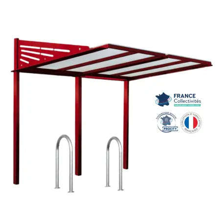 Abri vélos Conviviale bordeaux pour 4 vélos, en pack avec 2 appuis trombone