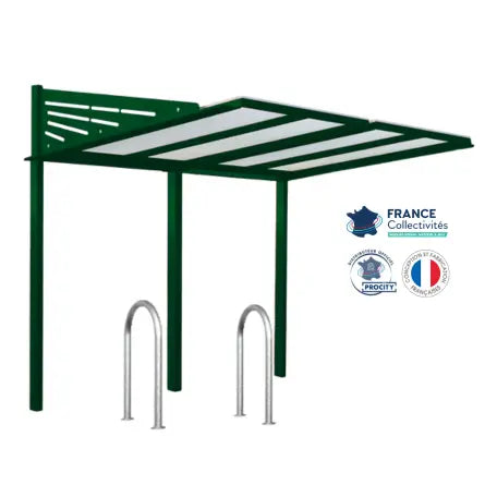 Abri vélos Conviviale vert pour 4 vélos, en pack avec 2 appuis trombone