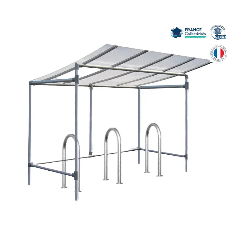 Abri vélos économique pour 6 vélos, en pack avec 3 appuis trombone