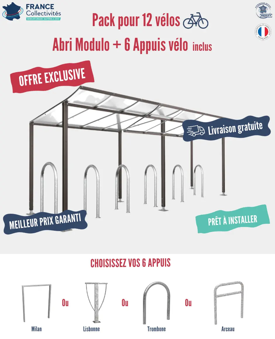 Pack abri vélos Modulo + appuis au choix - 12 places Procity