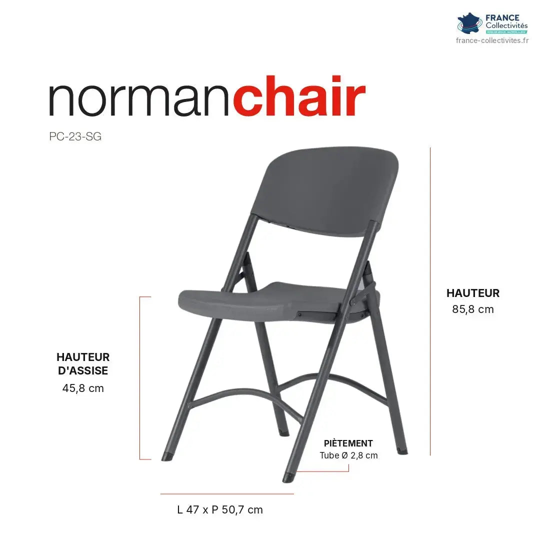 Dimensions de la chaise Norman du pack : hauteur 85,8 cm, assise à 45,8 cm, L 47 x P 50,7 cm