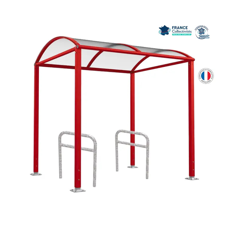 Abri vélos Voûte bordeaux pour 4 vélos, en pack avec 2 appuis arceaux
