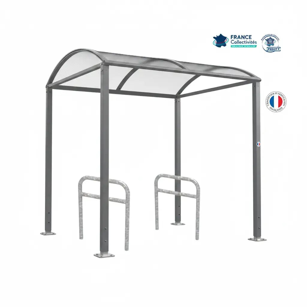 Abri vélos Voûte gris city pour 4 vélos, en pack avec 2 appuis arceaux