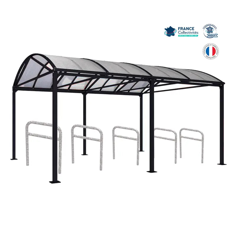Abri vélos Voûte noir pour 10 vélos, en pack avec 5 appuis arceaux