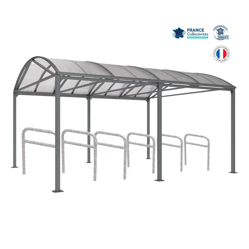 Abri vélos Voûte gris city pour 12 vélos, en pack avec 6 appuis arceaux