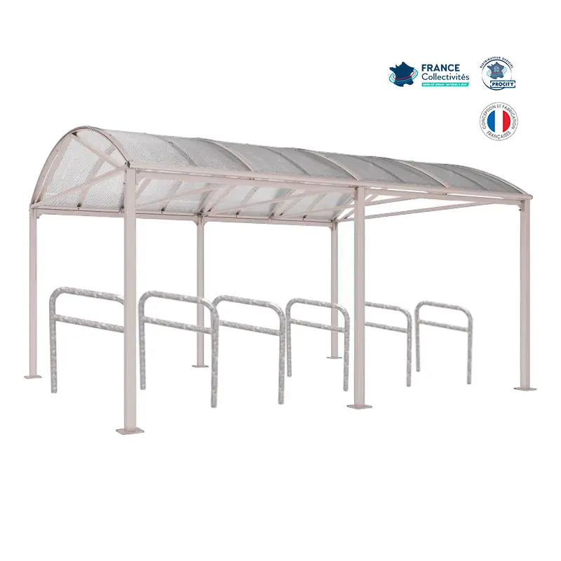 Abri vélos Voûte gris clair pour 12 vélos, en pack avec 6 appuis arceaux