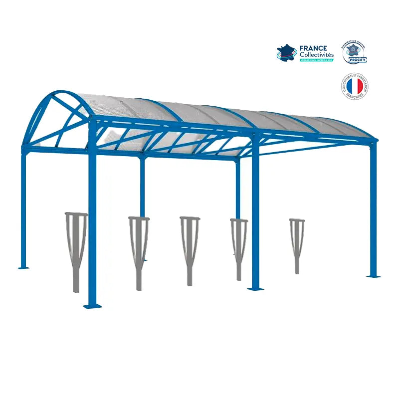 Abri vélos Voûte bleu pour 10 vélos, en pack avec 5 appuis lisbonne