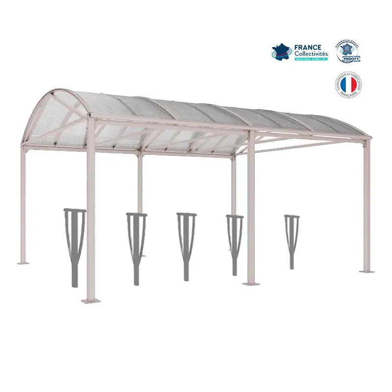 Abri vélos Voûte gris clair pour 10 vélos, en pack avec 5 appuis lisbonne