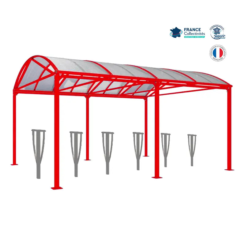 Abri vélos Voûte rouge pour 12 vélos, en pack avec 6 appuis lisbonne
