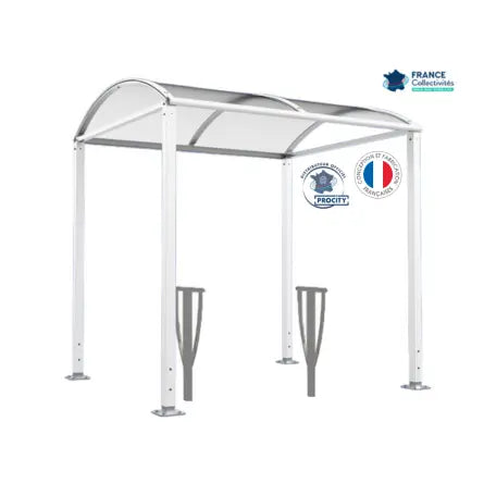 Abri vélos Voûte blanc pour 4 vélos, en pack avec 2 appuis lisbonne