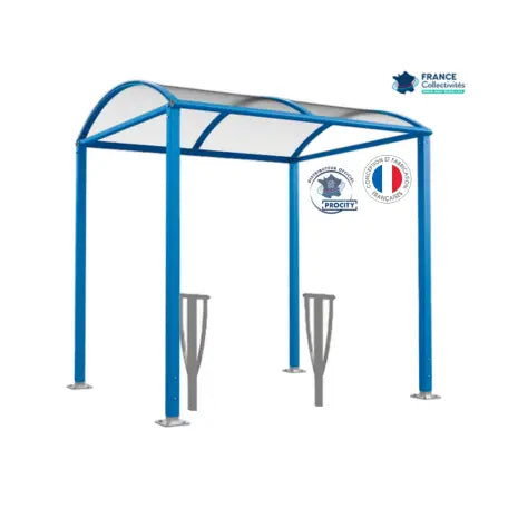 Abri vélos Voûte bleu pour 4 vélos, en pack avec 2 appuis lisbonne