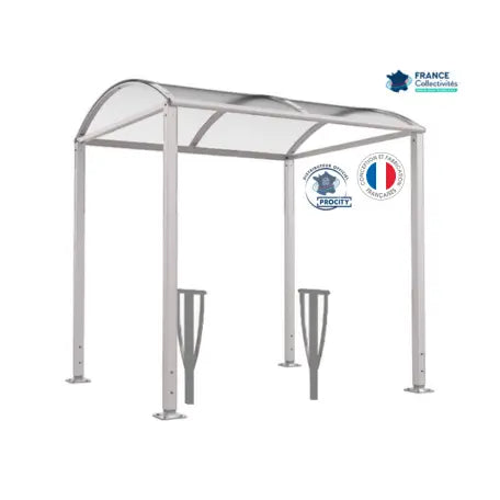 Abri vélos Voûte gris clair pour 4 vélos, en pack avec 2 appuis lisbonne