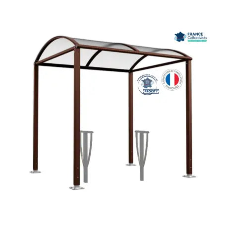 Abri vélos Voûte marron pour 4 vélos, en pack avec 2 appuis lisbonne