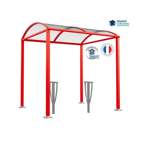Abri vélos Voûte rouge pour 4 vélos, en pack avec 2 appuis lisbonne