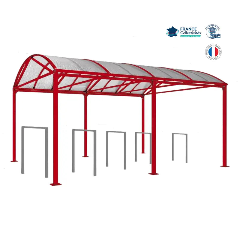 Abri vélos Voûte bordeaux pour 10 vélos, en pack avec 5 appuis milan