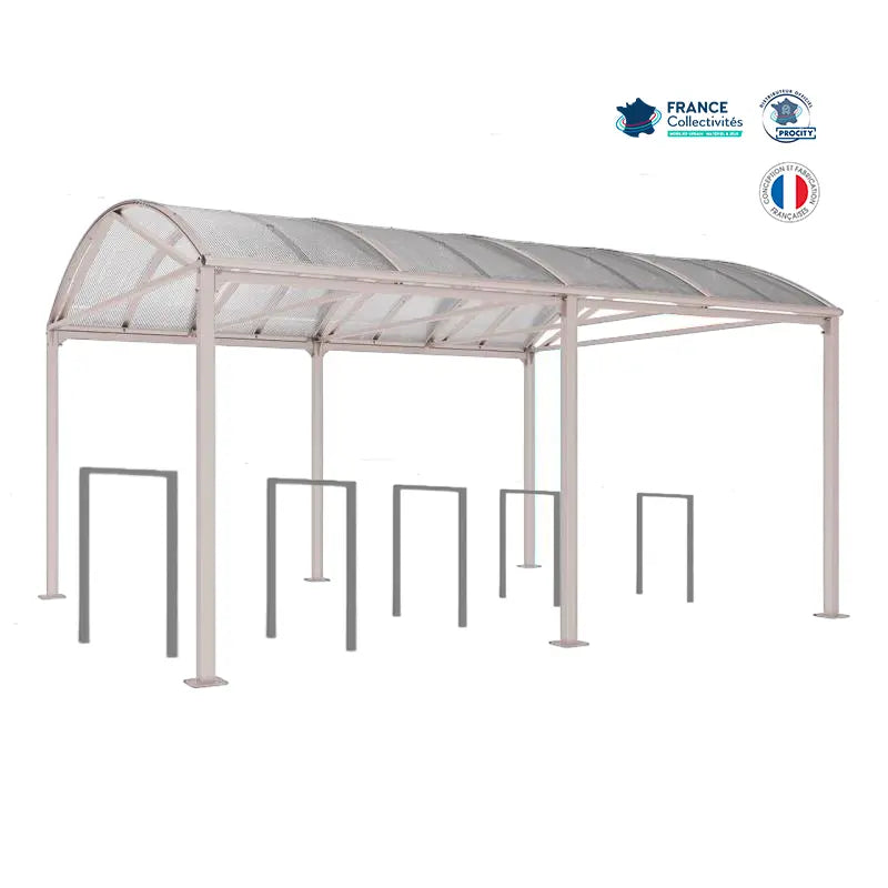 Abri vélos Voûte gris clair pour 10 vélos, en pack avec 5 appuis milan