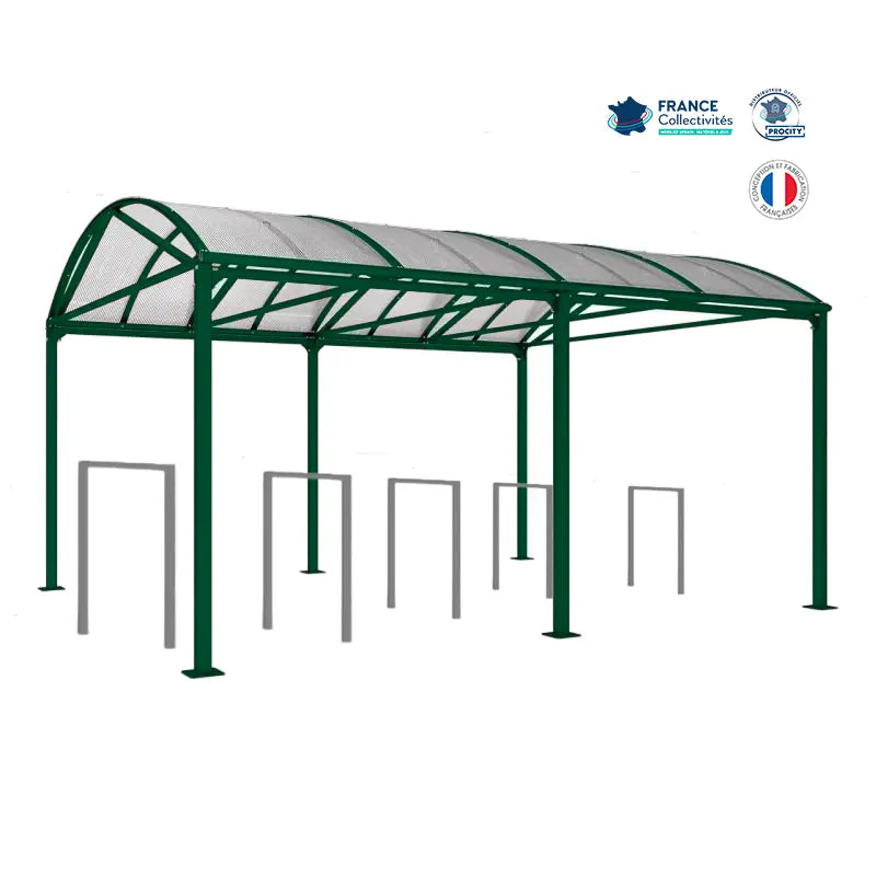 Abri vélos Voûte vert pour 10 vélos, en pack avec 5 appuis milan
