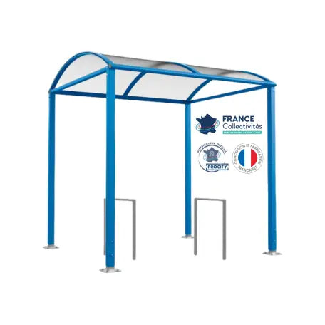 Abri vélos Voûte bleu pour 4 vélos, en pack avec 2 appuis milan