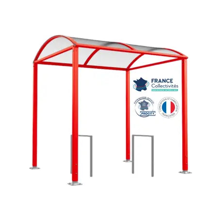 Abri vélos Voûte rouge pour 4 vélos, en pack avec 2 appuis milan