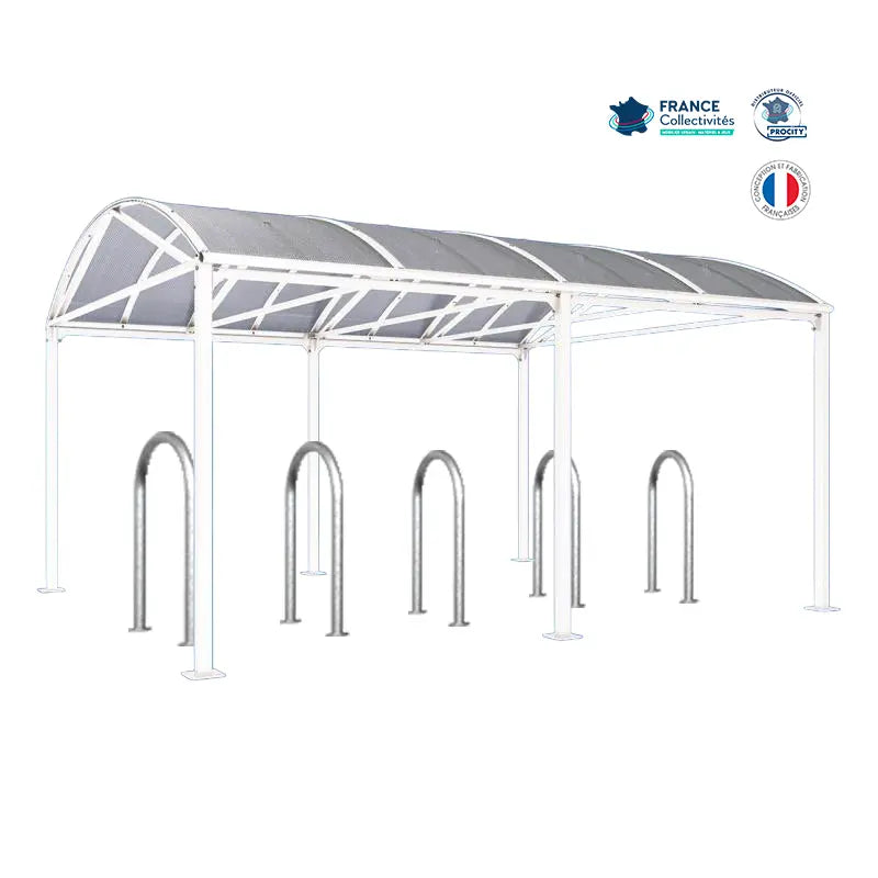Abri vélos Voûte blanc pour 10 vélos, en pack avec 5 appuis trombone