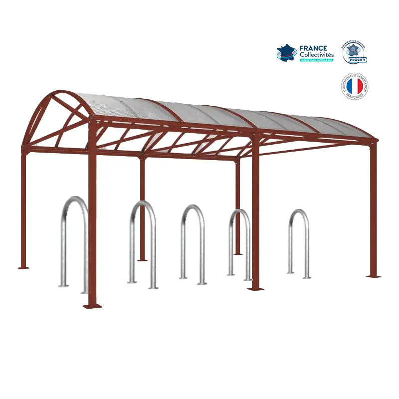 Abri vélos Voûte corten pour 10 vélos, en pack avec 5 appuis trombone