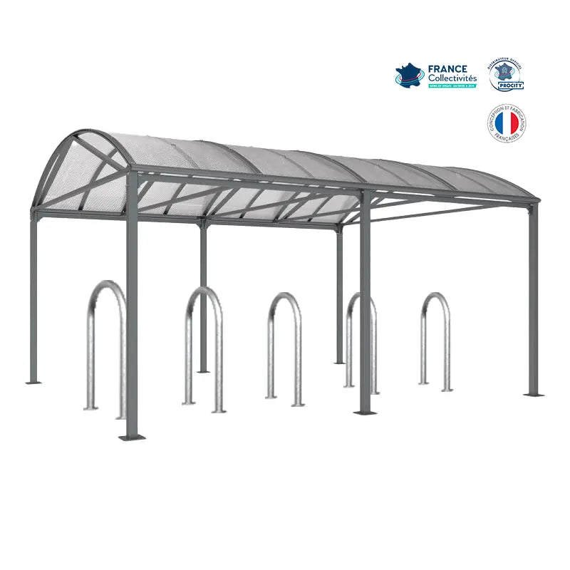 Abri vélos Voûte gris city pour 10 vélos, en pack avec 5 appuis trombone