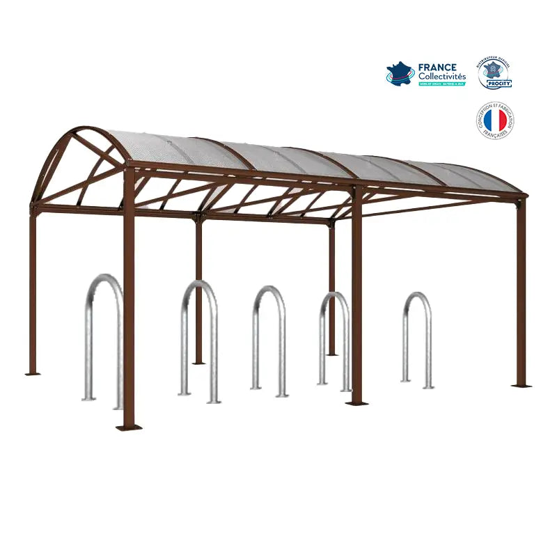 Abri vélos Voûte marron pour 10 vélos, en pack avec 5 appuis trombone