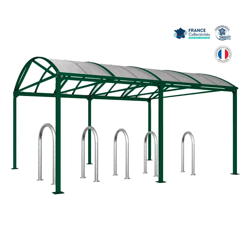Abri vélos Voûte vert pour 10 vélos, en pack avec 5 appuis trombone