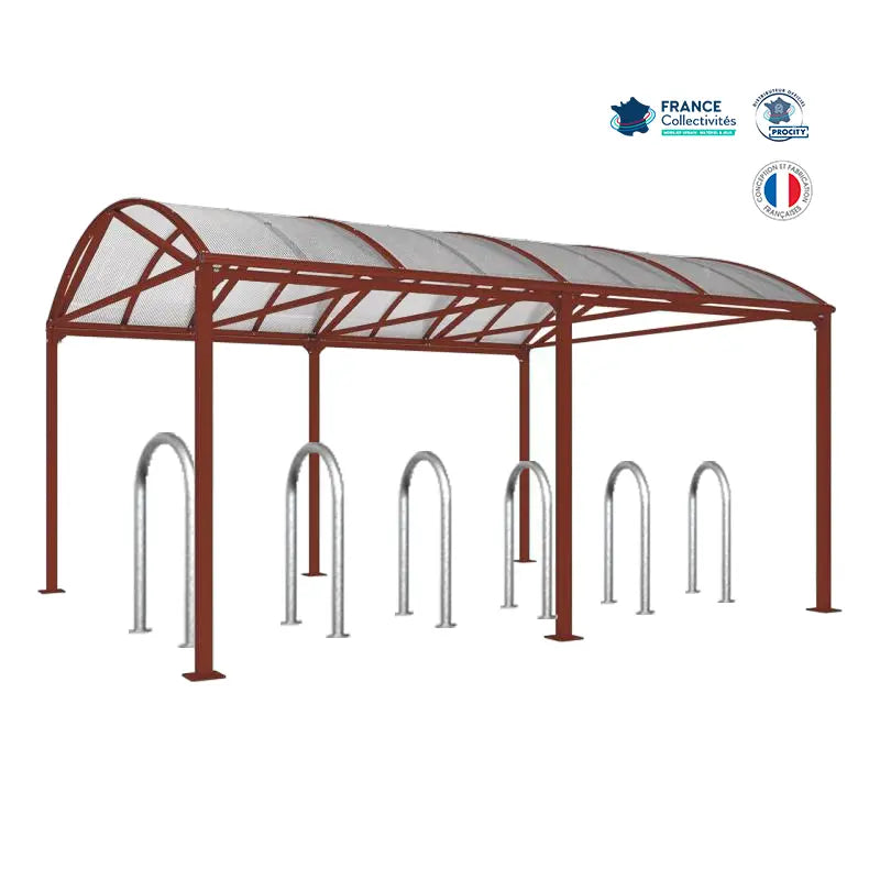 Abri vélos Voûte corten pour 12 vélos, en pack avec 6 appuis trombone