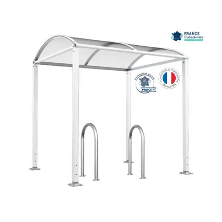 Abri vélos Voûte blanc pour 4 vélos, en pack avec 2 appuis trombone