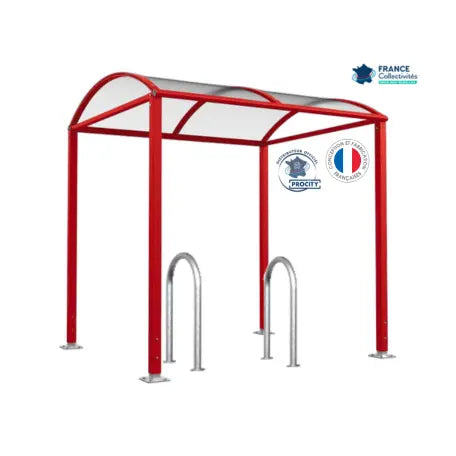 Abri vélos Voûte bordeaux pour 4 vélos, en pack avec 2 appuis trombone