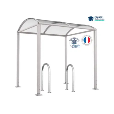 Abri vélos Voûte gris clair pour 4 vélos, en pack avec 2 appuis trombone