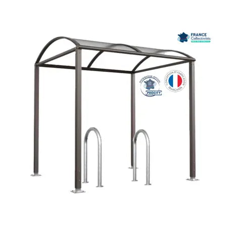 Abri vélos Voûte gris city pour 4 vélos, en pack avec 2 appuis trombone