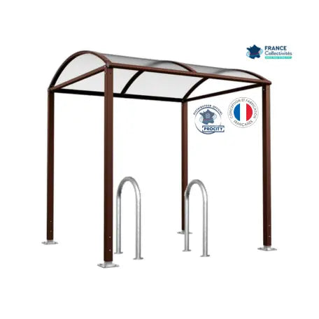 Abri vélos Voûte marron pour 4 vélos, en pack avec 2 appuis trombone