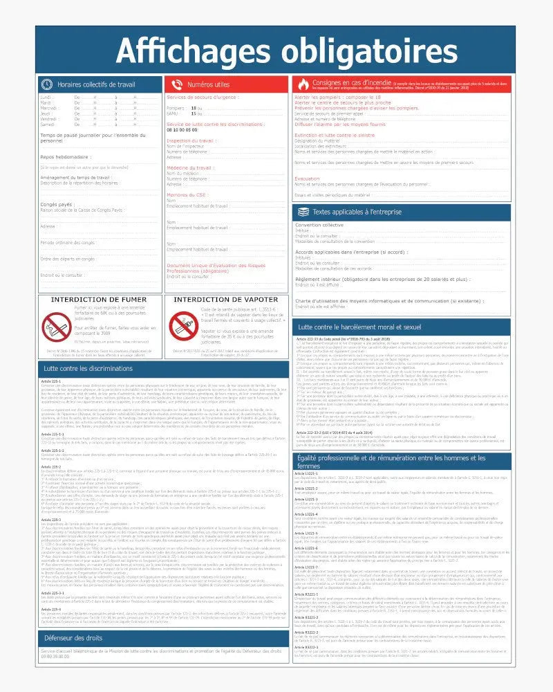 Panneau de consignes affichage obligatoire (lot de 5) france collectivités
