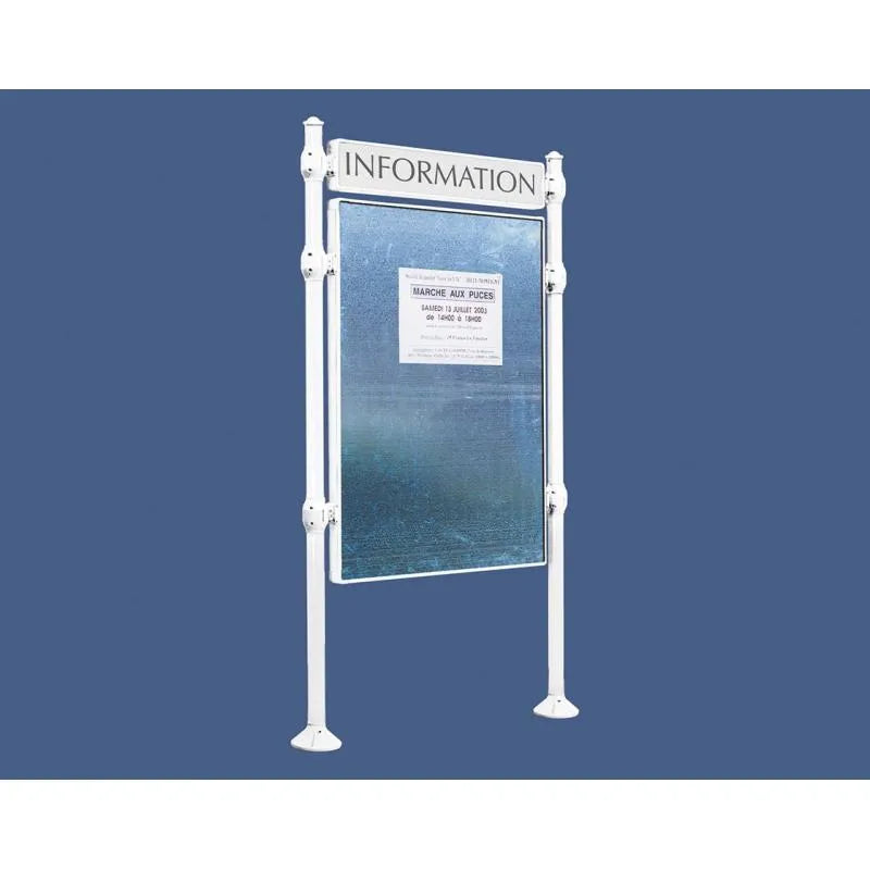 Panneau d'affichage vertical en extérieur à fixer avec bandeau titre, avec pommeau agora blanc